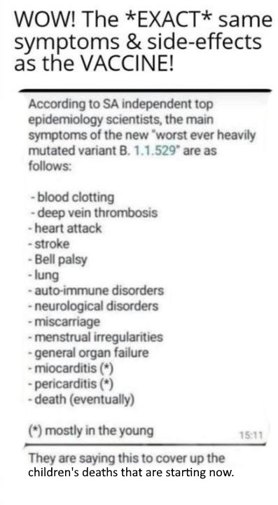 The exact same symptoms and side effects as the vaccine