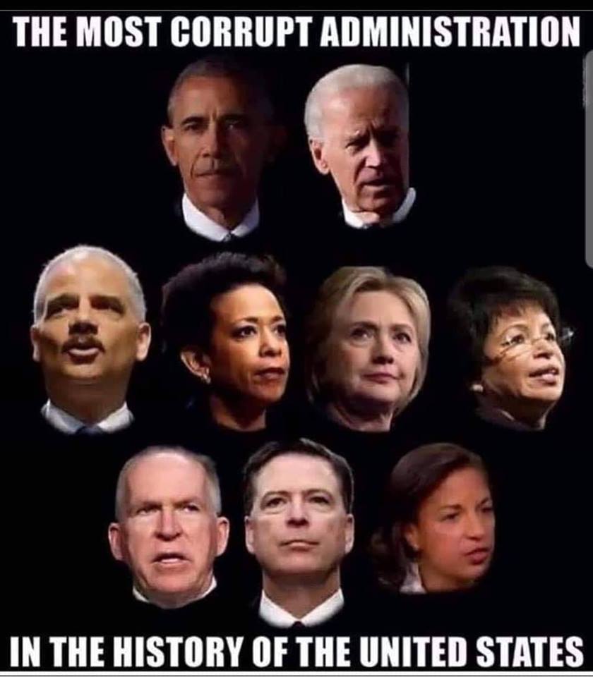 head shots of obama, biden, holder, lee, hillary, brown, ???, Comey, cortez,