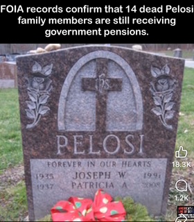 FOIA records reveal 14 of Pelosi's dead relatives are still receiving government benefits