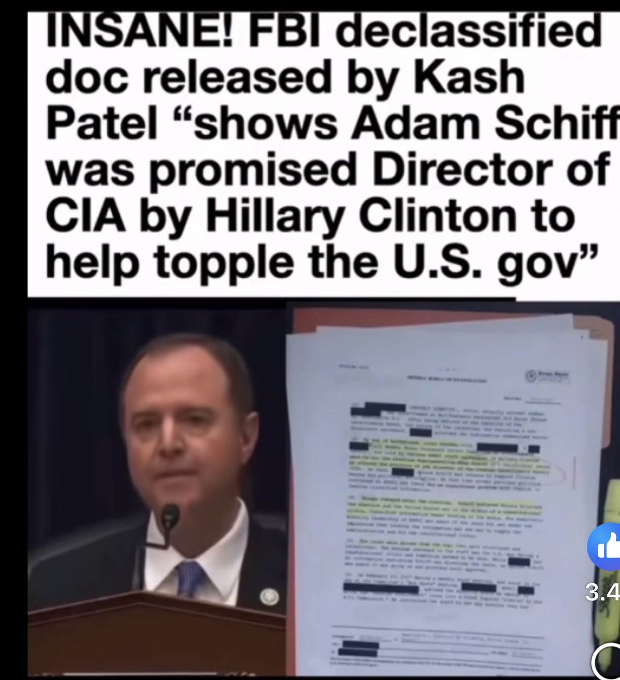 Adam Achiff was promised director of FBI if he helped destroy Trump