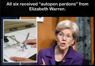 all six received a 'auto pen' pardon from Elizabeth Warren